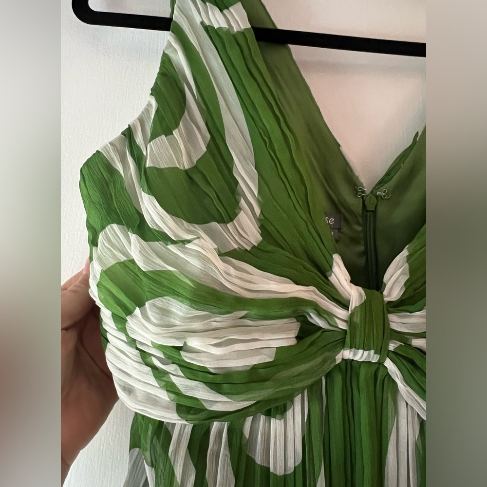 Muse 100% Silk Green White Swirl Design Sleeveless Fit and Flare Dress Size 12 - Picture 6 of 8